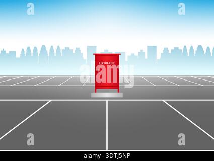 Fire Hydrant Box in Parking Lot. Red Fire Hydrant. Vector Illustration. Stock Vector