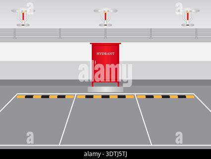 Fire Hydrant Box in Parking Lot. Red Fire Hydrant. Vector Illustration. Stock Vector