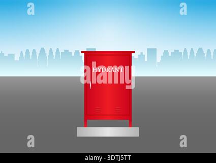Fire Hydrant Box in Parking Lot. Red Fire Hydrant. Vector Illustration. Stock Vector