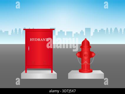 Hydrant Box and Fire Hydrant in Parking Lot. Vector Illustration. Stock Vector
