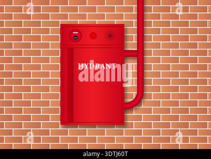 Fire Hydrant Box on Wall in the Building. Red Fire Hydrant. Vector Illustration. Stock Vector