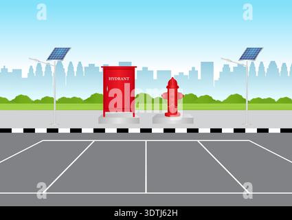 Hydrant Box and Fire Hydrant in Parking Lot. Vector Illustration. Stock Vector