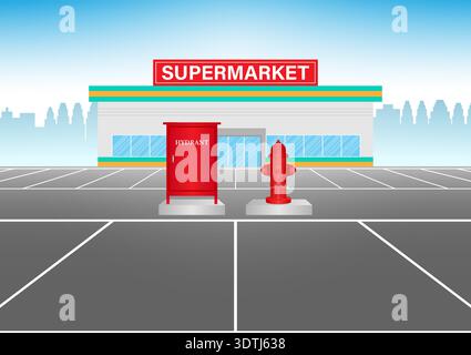 Hydrant Box and Fire Hydrant in Parking Lot. Vector Illustration. Stock Vector