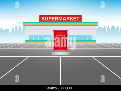 Fire Hydrant Box in Parking Lot. Red Fire Hydrant. Vector Illustration. Stock Vector