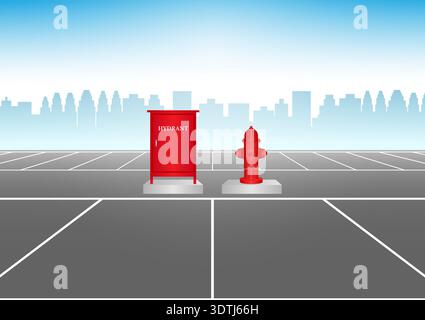 Hydrant Box and Fire Hydrant in Parking Lot. Vector Illustration. Stock Vector