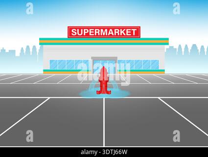 Red Fire Hydrant in Parking Lot. Vector Illustration. Stock Vector