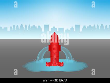 Red Fire Hydrant in Parking Lot. Vector Illustration. Stock Vector