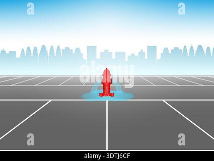 Red Fire Hydrant in Parking Lot. Vector Illustration. Stock Vector