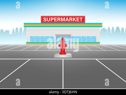 Red Fire Hydrant in Parking Lot. Vector Illustration. Stock Vector