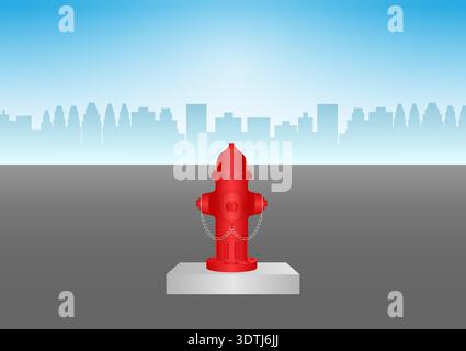 Red Fire Hydrant in Parking Lot. Vector Illustration. Stock Vector