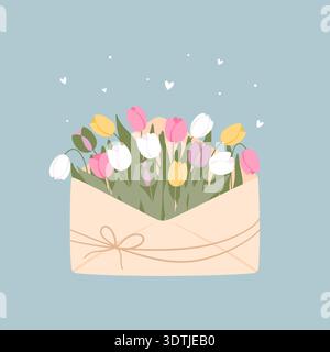 Pastel Tulip Bouquet In Envelope Stock Vector