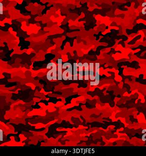 Ruby red, colored seamless pattern. Abstract military or police camouflage Stock Vector