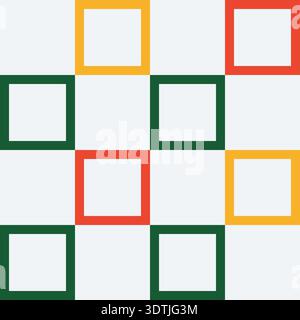 Seamless check grid linear pattern in festive Xmas and New Year colors. Square, block, tile, and quadrant shapes in Memphis style. Geometric vector Stock Vector