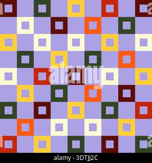 Vibrant seamless pattern featuring colorful squares in check and plaid styles. This modern design with abstract geometric elements is perfect for luxu Stock Vector