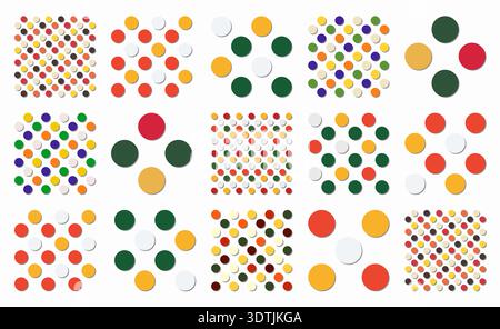 Set of colorful seamless polka dot patterns with colorful round and circle shapes. Minimal aesthetic with artistic appeal. Modern geometric vector Stock Vector