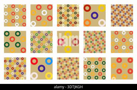 Festive seamless vector patterns with colorful rings and circles, perfect for Christmas, Xmas, and New Year designs. Great for holiday-themed Stock Vector