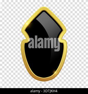 VIP luxury logo design element. Black shield with glossy bright golden frame. Vector clipart illustration. Transparent background Stock Vector