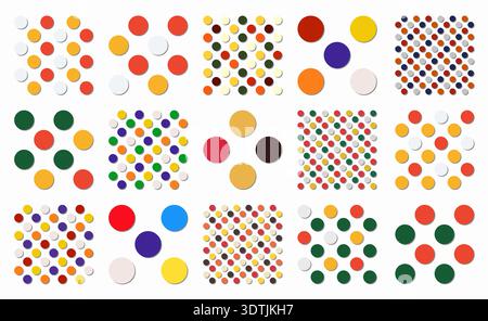 Set of colorful seamless polka dot patterns with colorful round and circle shapes. Minimal aesthetic with artistic appeal. Modern geometric vector Stock Vector