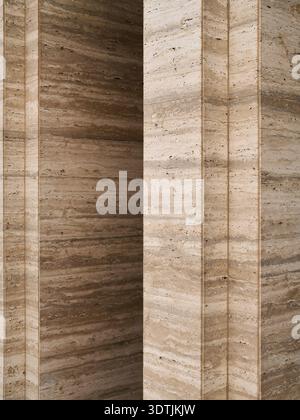 Close-up detail of travertine stone cladding with natural horizontal striations Stock Photo