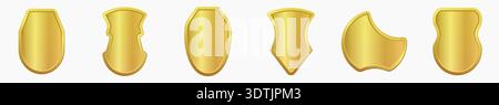 Set of realistic golden heraldic shields. Glass and glossy shield collection. Vector illustration. Stock Vector