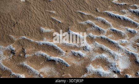 water and ice, wind and sand , texture created by seawater, different patterns, suitable for background, winter Stock Photo