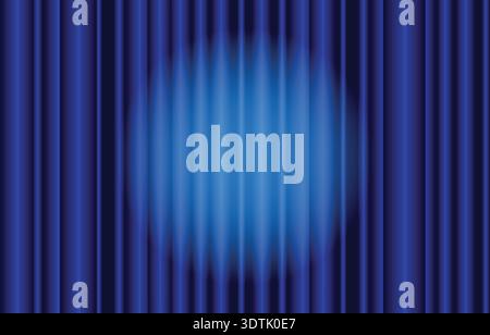 Blue curtain background. Spotlight on stage curtain. Velveteen Theatrical drapes. Wavy velvet background Stock Vector