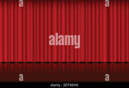 Red theatrical curtains with sparkles stage and  theatre stock Velveteen illustration Stock Vector