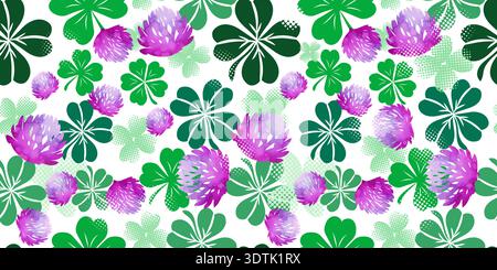 Happy Saint Patrick's day green seamless background. Green clover leaves pattern. Hand drawn. Not AI, vector illustration. Stock Vector