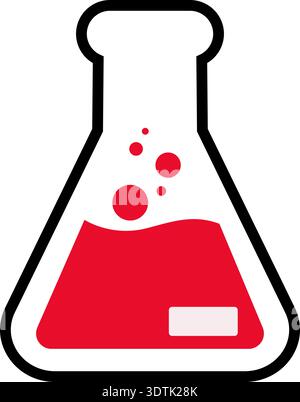 Laboratory flask with bubbling liquid illustrated as a stylized scientific instrument for chemistry reactions. Stock Vector