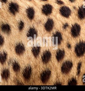 Detailed cheetah fur texture square with natural spotted pattern ideal for background or textile design. Close up wildlife texture of cheetah spotted Stock Photo