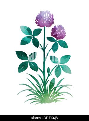 Watercolor clover object. Beautiful flower. Hand drawn. Not AI, vector illustration. Stock Vector