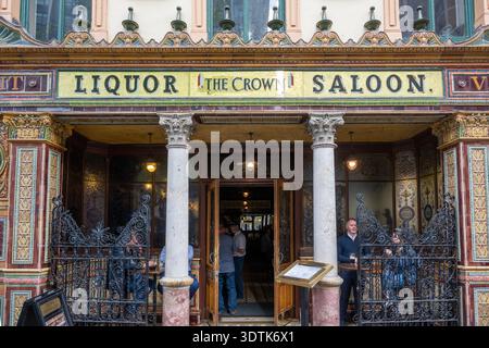 The Crown Liquor Saloon, also known as the Crown Bar, is a pub in Great Victoria Street in Belfast, Northern Ireland. Refurbished in 1885, and at leas Stock Photo