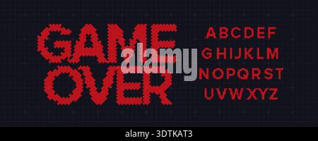 Game Over Font Logo Alphabet Y2K Pixel Letter Set Modern Typography, Arcade Typographic Design for Title Text, Gaming Typo Headline, Old Computer Type Stock Vector