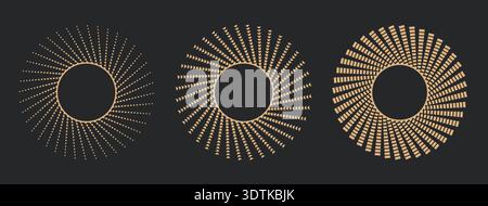Trendy aesthetic bohemian sun set. Vintage celestial rays, gold sunburst, sparks, star light. Magic boho vector illustrations, frames. Stock Vector