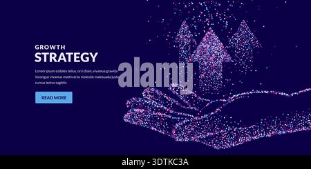 Human hand holding arrows made from dots. Abstract vector illustration. Business direction and decision making concept, strategy, growth, leadership a Stock Vector