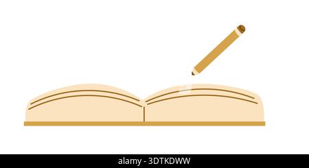 Open large thick notebook with pencil. Vector illustration for education, office supplies, productivity themes. Stock Vector