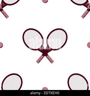 Seamless tennis pattern. Two crossed rackets and ball. Flat Vector illustration for sports shops, wallpaper, print, scrapbookiingt. Stock Vector
