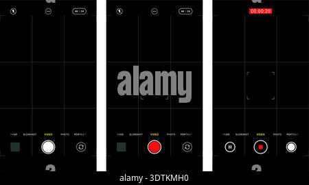Vector set of portrait smartphone camera UI overlays featuring grid lines and focus lock indicator. Ideal for UI mockups, app and video/photo template Stock Vector