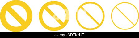 Set of yellow no symbol vector icons with varying stroke weights and multiple style variants, designed for interface navigation and restriction Stock Vector