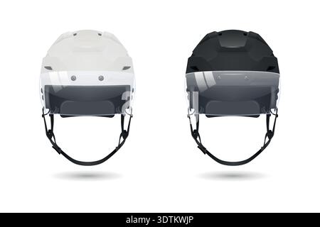 Vector 3d Ice Hockey Helmets Pair Isolated. Protective Sports Headgear. Player Safety Equipment for Winter Hockey, Front View. Realistic Vector Stock Vector