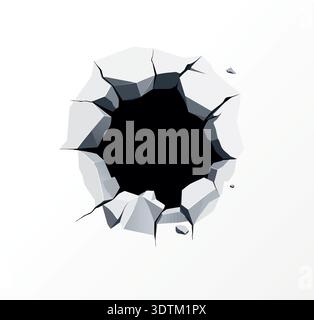 Conceptual vector illustration of cracked surface hole opening, abstract geometric break, flat design Stock Vector