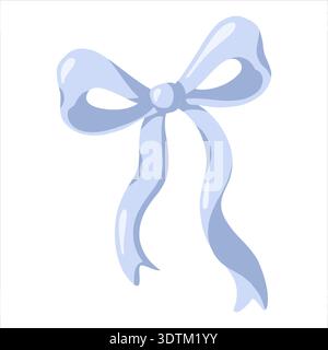 Light blue decorative ribbon bow with long tails. Cartoon vector isolated illustration on white background Stock Vector