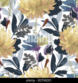 Vector floral seamless pattern with garden flowers Stock Vector