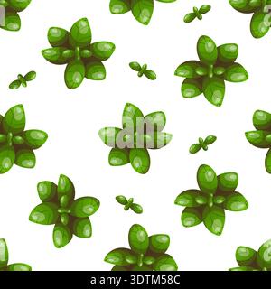 Seamless pattern of green basil sprigs Stock Vector