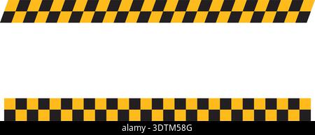 Tapes or borders with chequered black and yellow print in straight and slanted position. Police or taxi car style backgrounds. Repeated squares Stock Vector