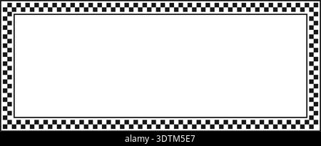 Rectangle banner frame with checkered black and white print. Rectangular vignette with checkerboard, rally flag or chessboard texture isolated on Stock Vector
