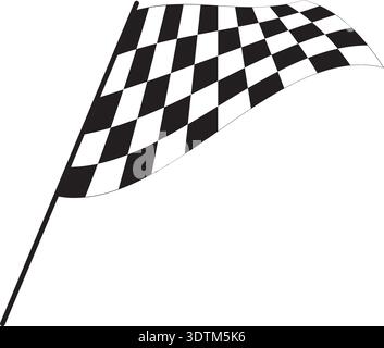 Waving race flag with checkered black and white pattern. Start or finish signal on sport car competition. Rally or motocross props. Victory, trophy or Stock Vector