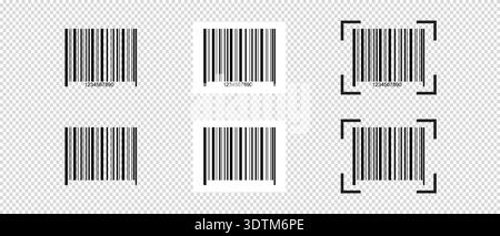 Set of empty barcode tags with scanner frames. Bar code labels isolated on transparent background. Stickers with visual presentation of digital data Stock Vector