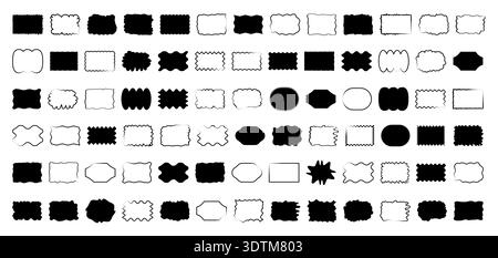 Set of monochrome black wavy speech bubbles. Irregular chat contours and message shapes for comic panels, dialogue strips and conversation graphics. Mixed bubble silhouettes vector illustration. Stock Vector