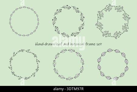 A set of hand-drawn leaf and botanical frames with a natural, elegant touch, ideal for decorative layouts and design accents. Stock Vector